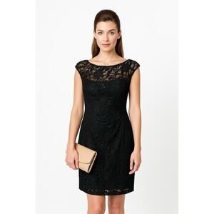 Lauren Ralph Lauren Black Laced Sequin Sleeveless Ruched Party Dress size 0